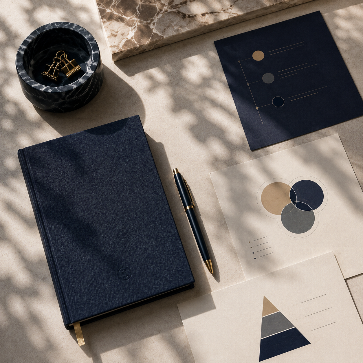 Minimalist desk setup representing strategic business consulting at House of Entrepreneurs, founded by Inès Ben Abdellah