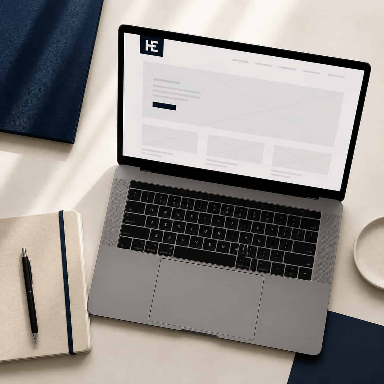Minimalist website wireframe concept representing strategic web design and SEO at House of Entrepreneurs